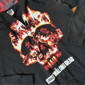 The Walking Dead Hoodie Mens L Black Zip Up Skull Graphic Sweatshirt AMC